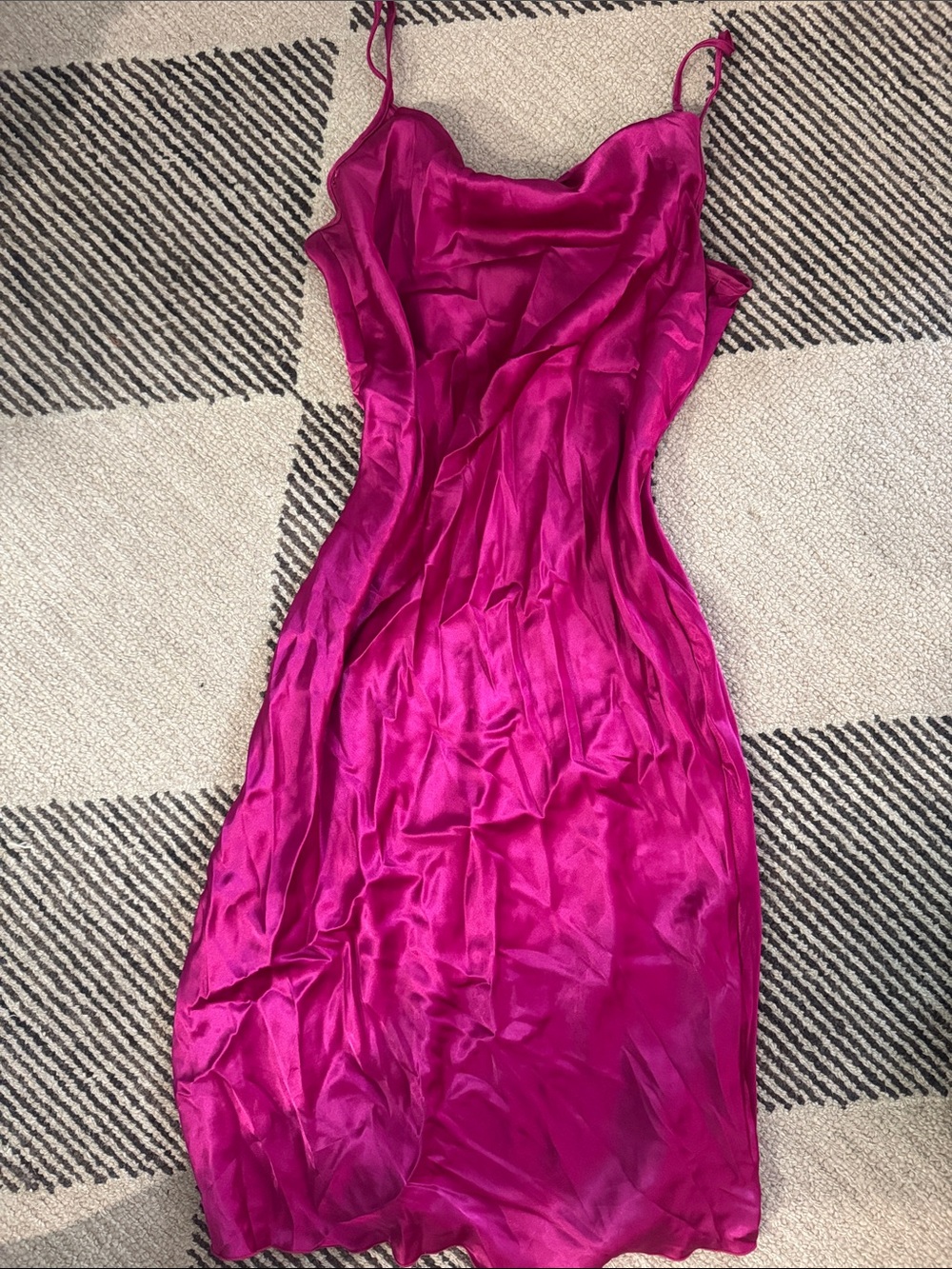 bebe Fuchsia Satin Midi Slip Dress with Cowl Neck